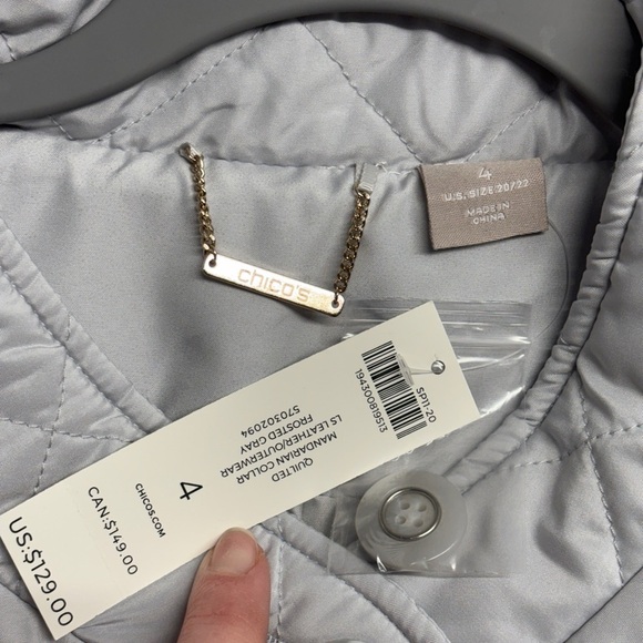 NWT Chico's Quilted Mandarin Collar Jacket Coat Frosted Gray 4 / US 20 / 22 - Picture 3 of 6